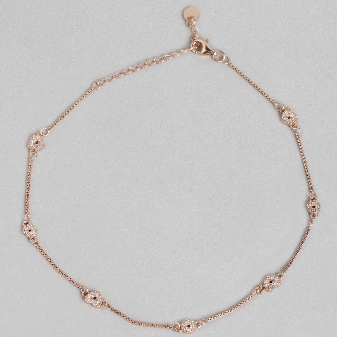 Heartfelt Radiance Rose Gold Plated CZ Sterling Silver Anklet