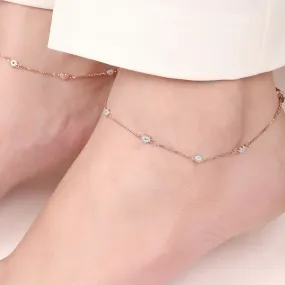 Heartfelt Radiance Rose Gold Plated CZ Sterling Silver Anklet