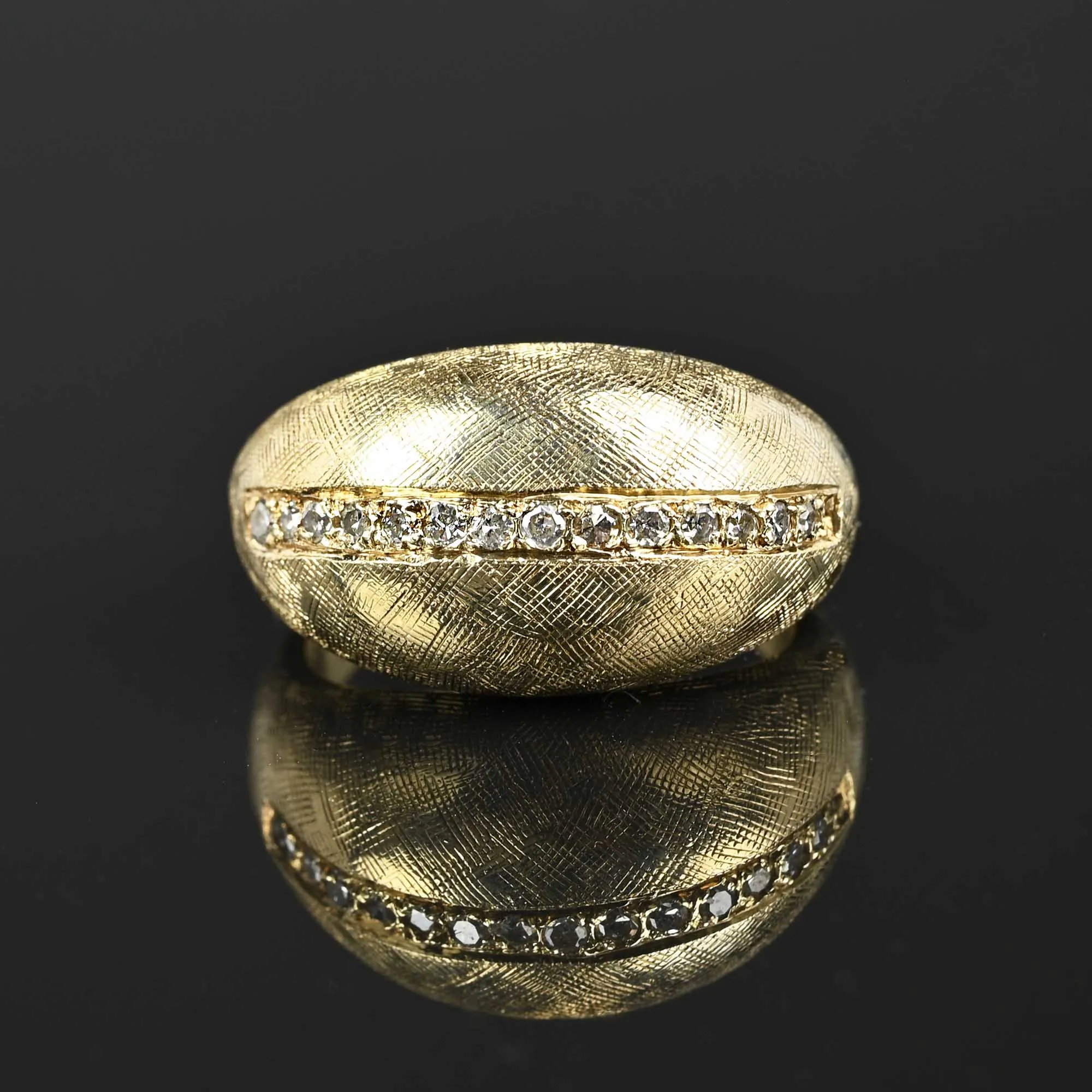 Heavy 14K Gold Diamond Bombe Ring