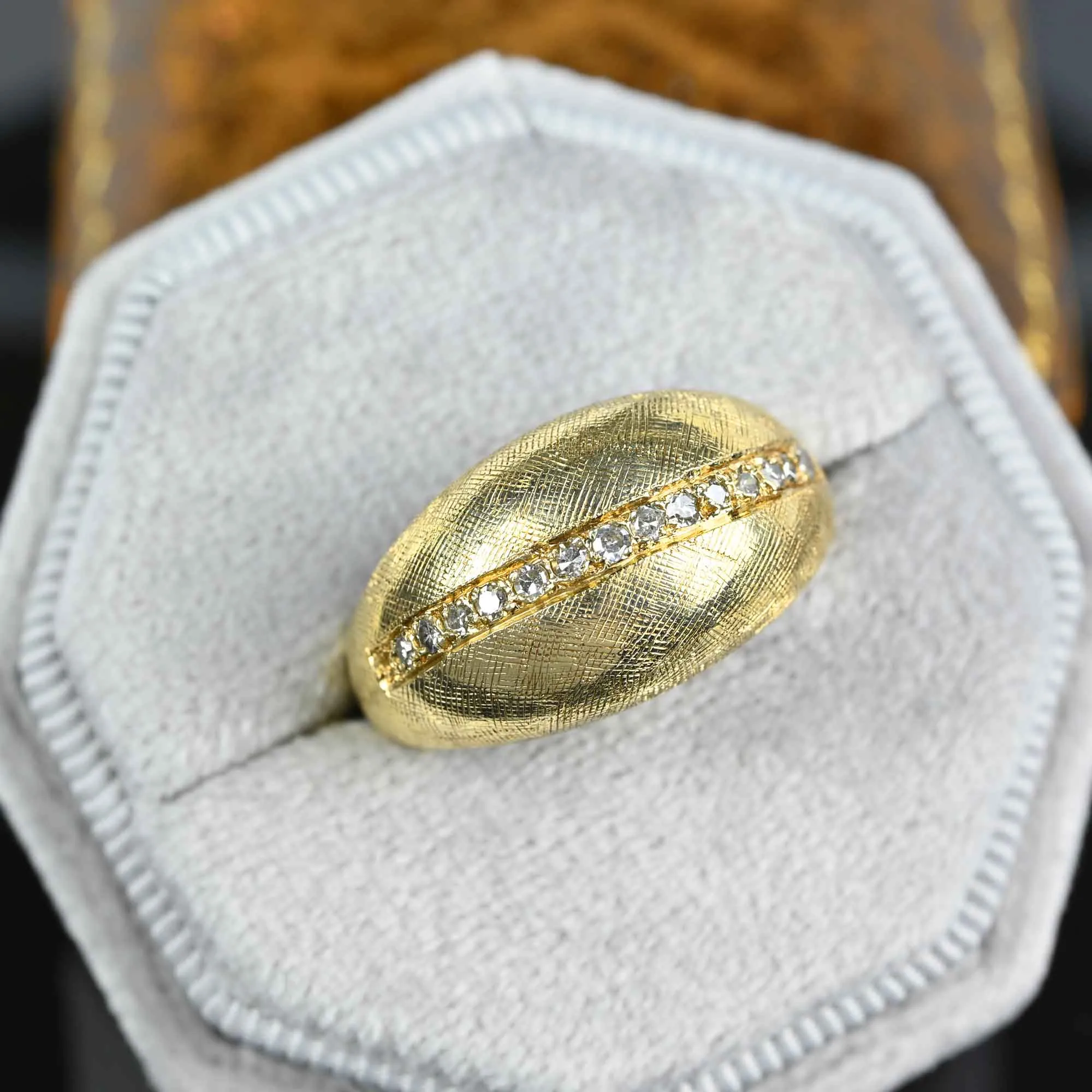 Heavy 14K Gold Diamond Bombe Ring