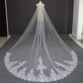 High Quality Cathedral One Layer Wedding Veil Fleur Appliques Lace with Comb