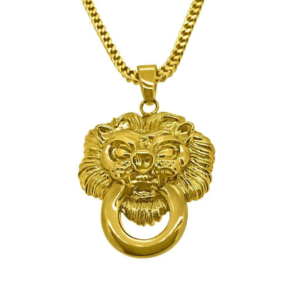 HipHopBling Gold Lion Face Pendant   Free Chain