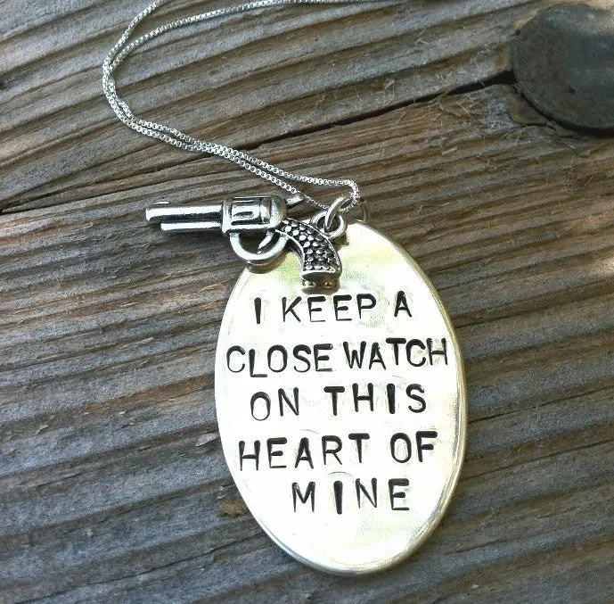 I Keep A Close Watch On This Heart Of Mine, Valentine gifts, Handmade Hand Stamped, Close Watch, This Heart of Mine, Johny Cash Necklace