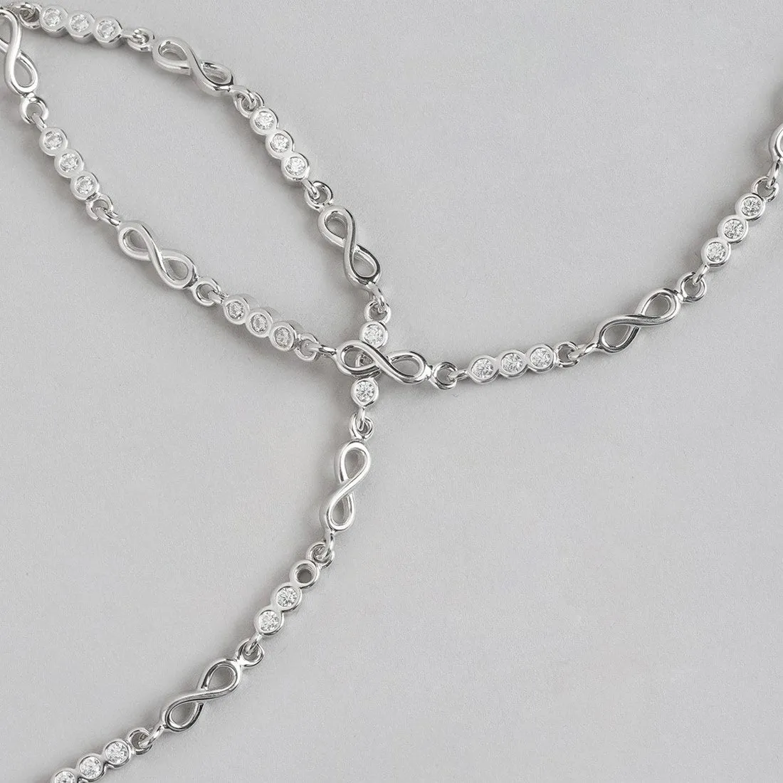 Infinity Cubic Zirconia Rhodium Plated 925 Sterling Silver Anklet