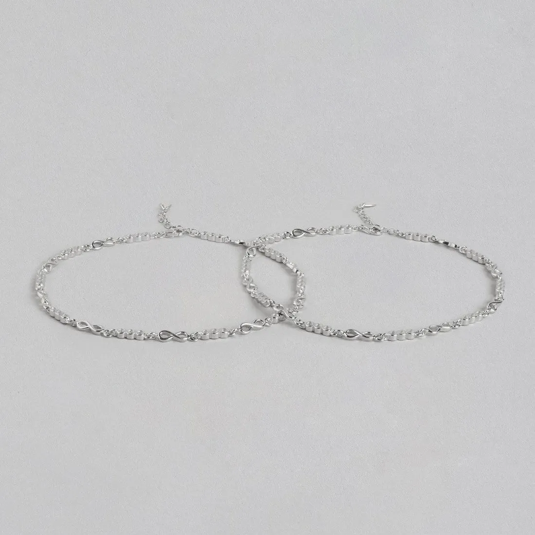 Infinity Cubic Zirconia Rhodium Plated 925 Sterling Silver Anklet