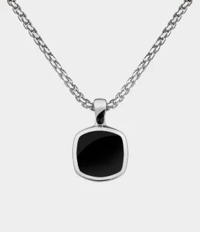 Inlaid Signet Necklace / Sterling Silver / Hand Cut Onyx