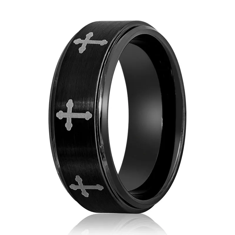 IRONLANCE | Tungsten Ring 8 Laser Engraved Crosses