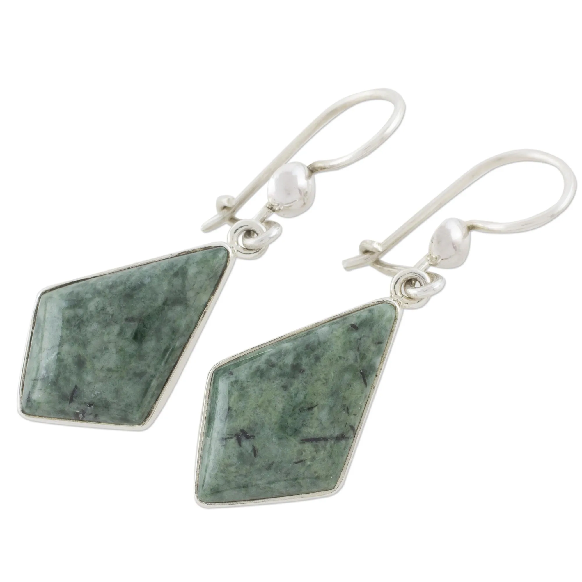 Jade Earrings with Sterling Silver Settings from Guatemala - Jungle Pyramids | NOVICA