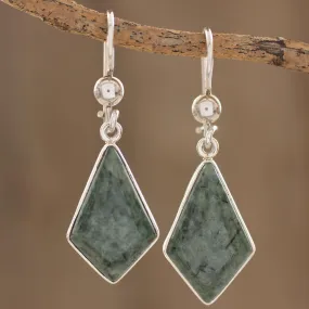 Jade Earrings with Sterling Silver Settings from Guatemala - Jungle Pyramids | NOVICA