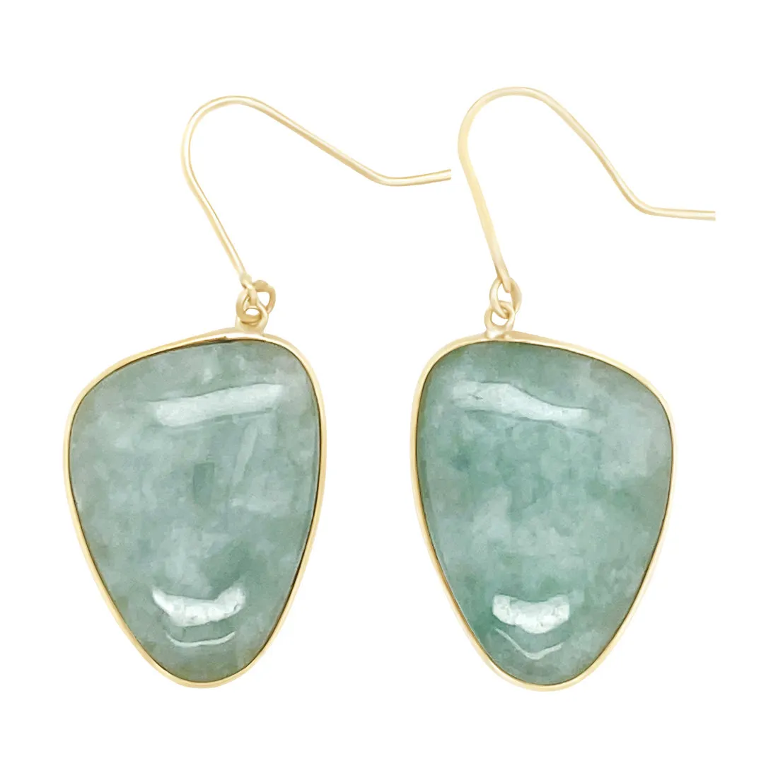 Jade Surround Drop Hook Earrings in 9ct Yellow Gold