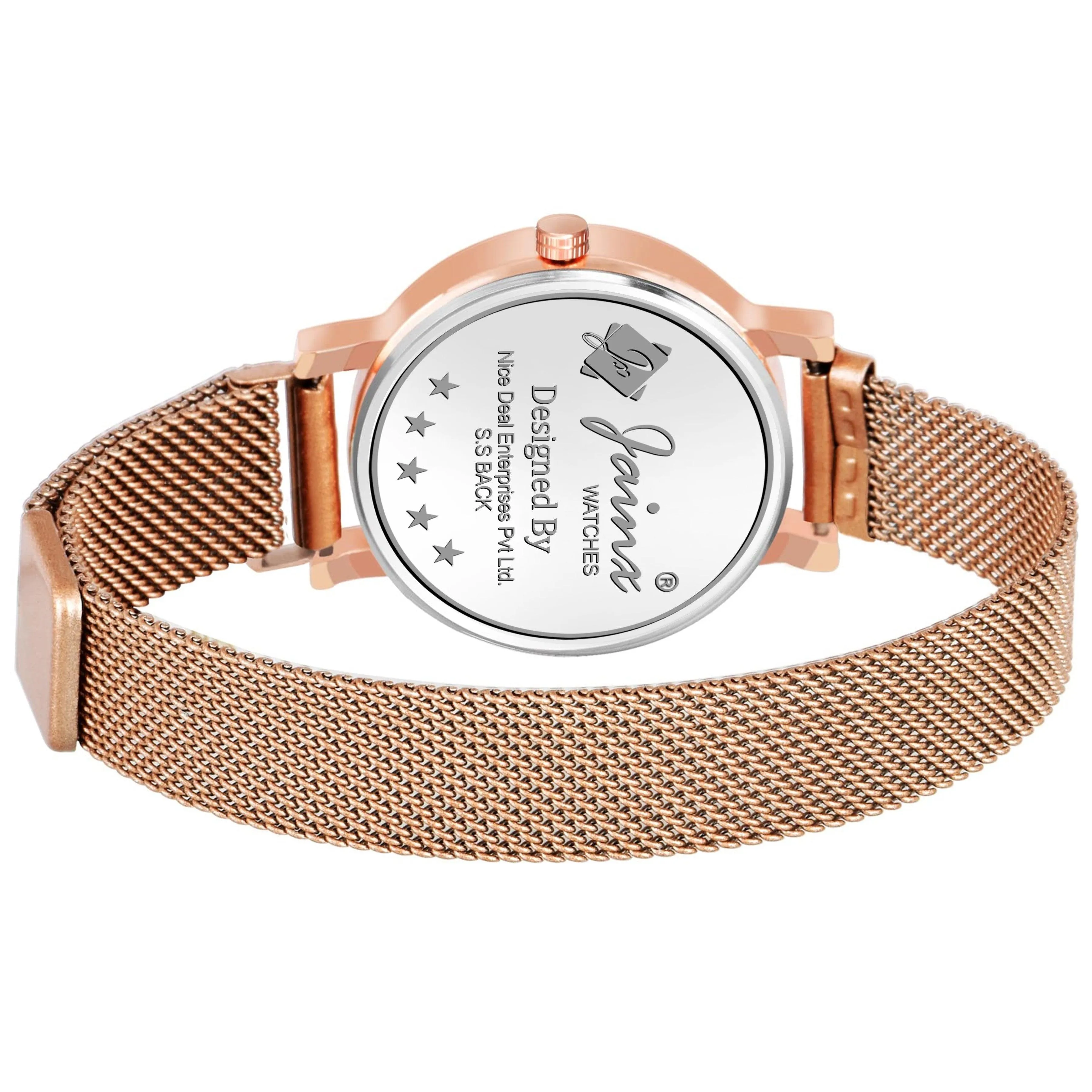 Jainx Green Dial Rose Gold Color Mesh Chain Analog Wrist Watch for Women - JW8551