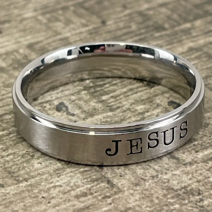 Jesus Hand Stamped Stainless Steel Band Ring