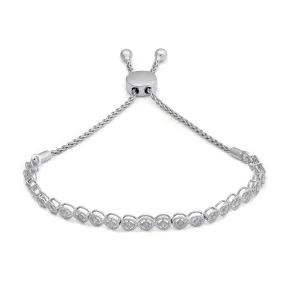 Jewelili Sterling Silver With 1/2 CTTW Natural White Round Diamonds Bolo Bracelet