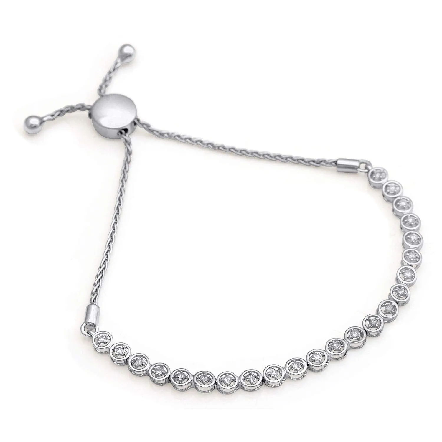 Jewelili Sterling Silver With 1/2 CTTW Natural White Round Diamonds Bolo Bracelet