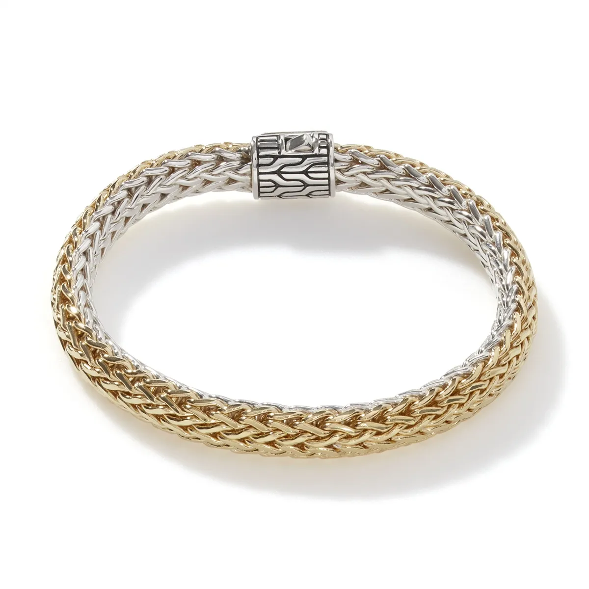 John Hardy Classic Chain Silver & 18K Bonded Gold Medium Reversible Pave' Diamond Bracelet, Size M