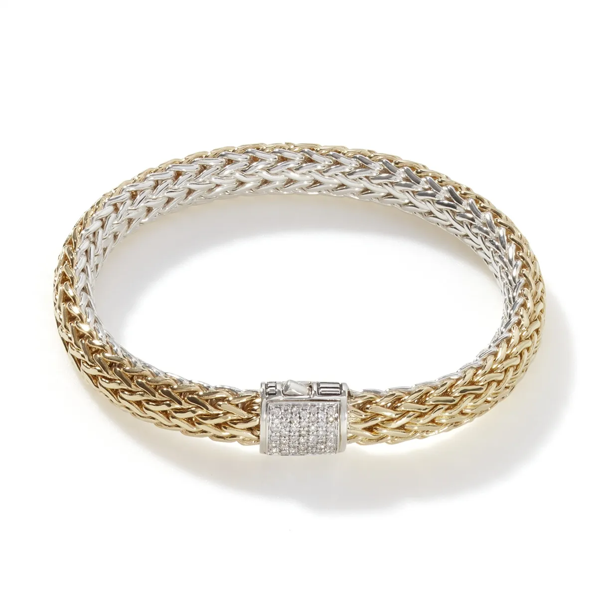 John Hardy Classic Chain Silver & 18K Bonded Gold Medium Reversible Pave' Diamond Bracelet, Size M