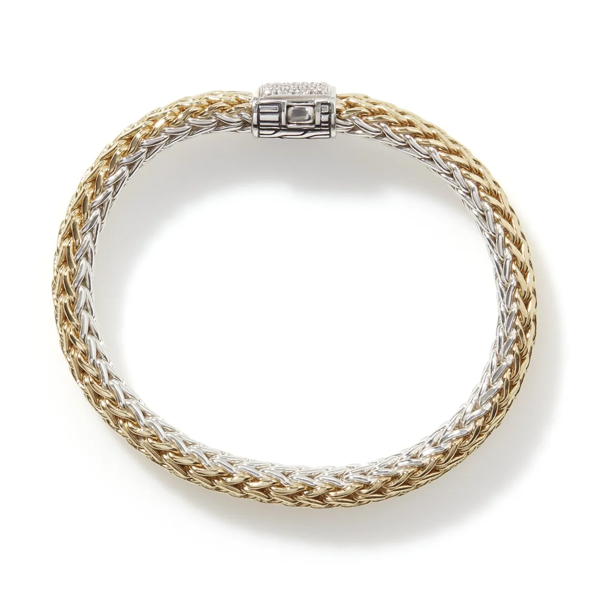 John Hardy Classic Chain Silver & 18K Bonded Gold Medium Reversible Pave' Diamond Bracelet, Size M