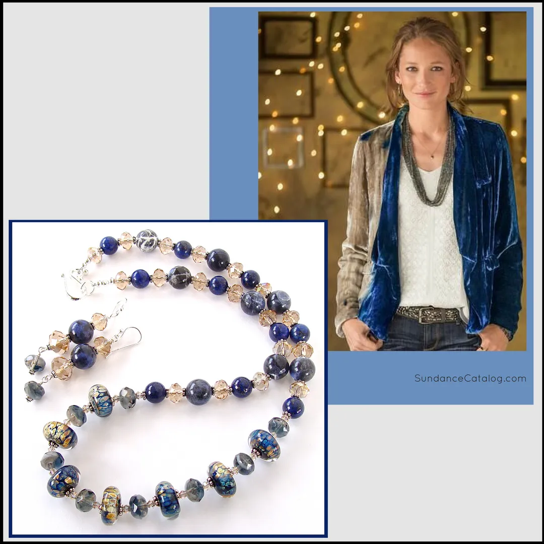 Jordana: Blue Gem Necklace with Art Glass