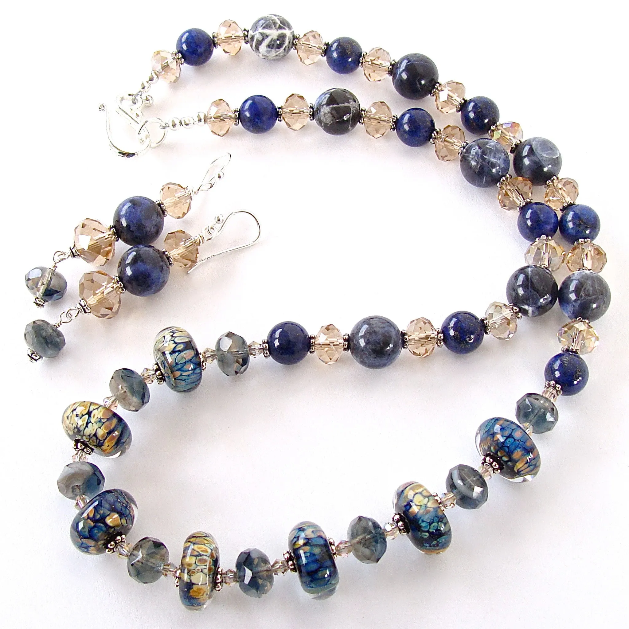 Jordana: Blue Gem Necklace with Art Glass