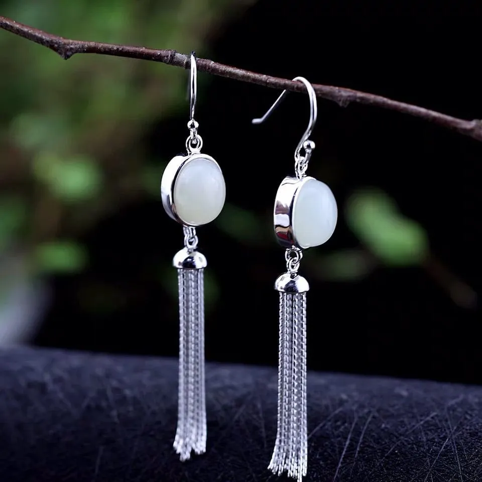 Judy Sterling Silver Precious Stone Tassel Earrings