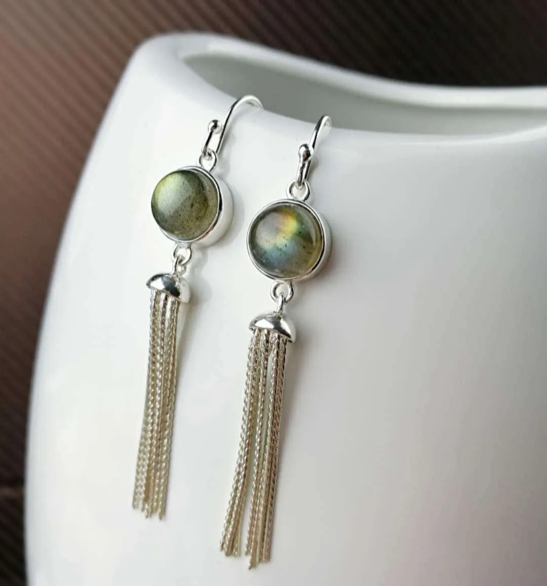 Judy Sterling Silver Precious Stone Tassel Earrings