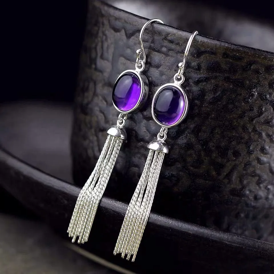 Judy Sterling Silver Precious Stone Tassel Earrings