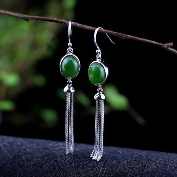 Judy Sterling Silver Precious Stone Tassel Earrings