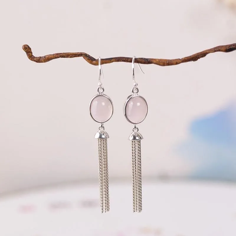 Judy Sterling Silver Precious Stone Tassel Earrings