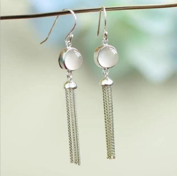 Judy Sterling Silver Precious Stone Tassel Earrings