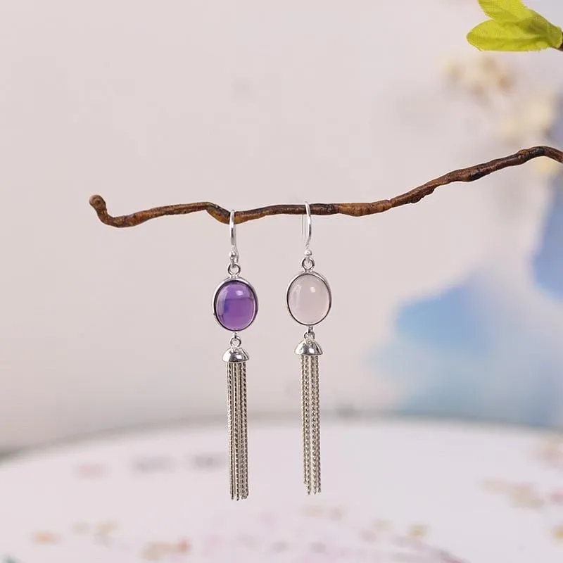 Judy Sterling Silver Precious Stone Tassel Earrings