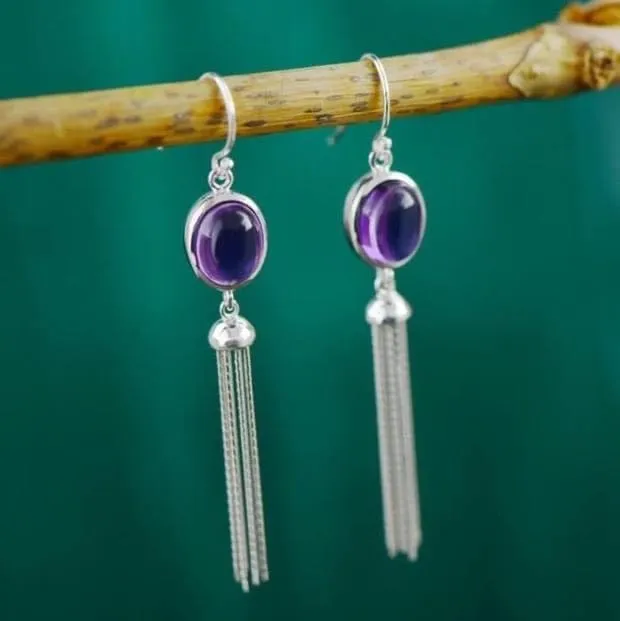 Judy Sterling Silver Precious Stone Tassel Earrings