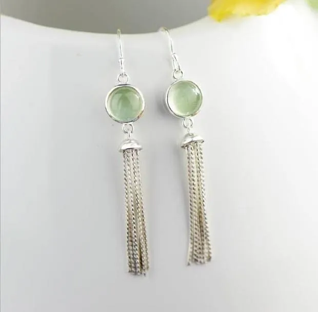 Judy Sterling Silver Precious Stone Tassel Earrings