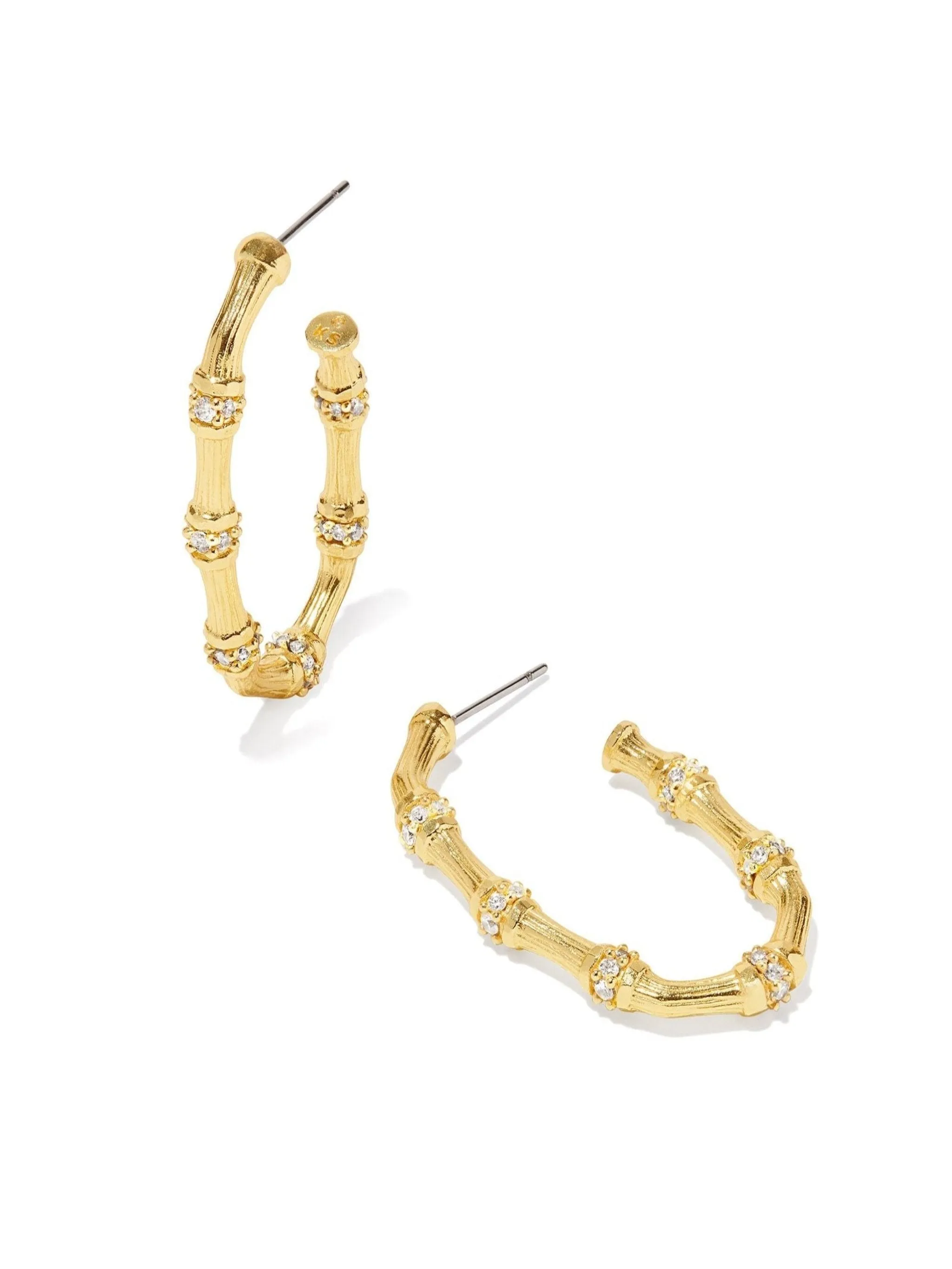 Kendra Scott Maura Bamboo Hoop Earrings - Gold White Crystal