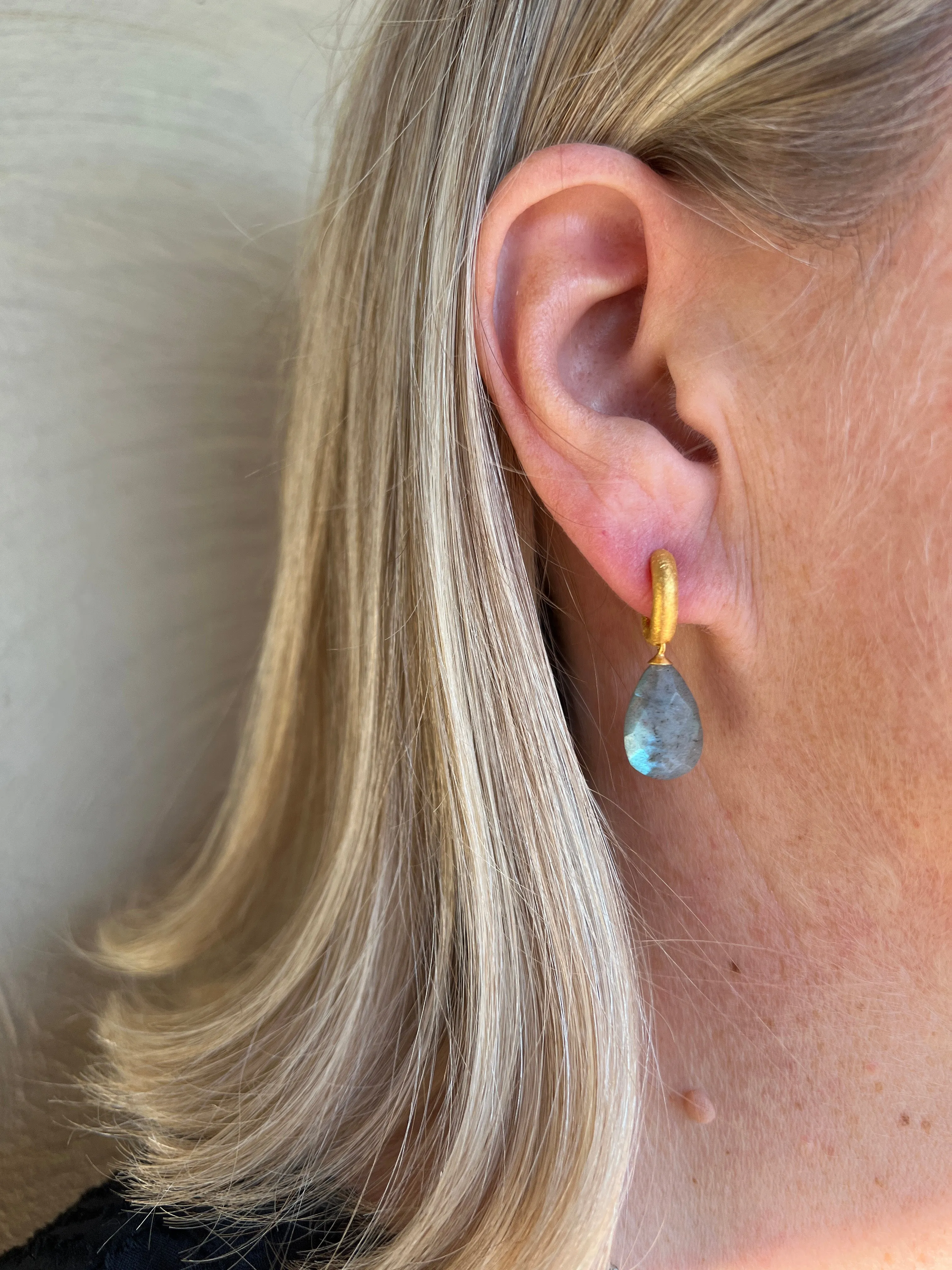 Labradorite Drop Hoop Earrings