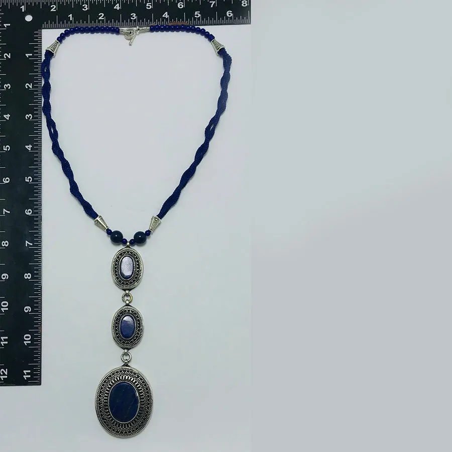 Lapis Lazuli Necklace with Triple Pendants