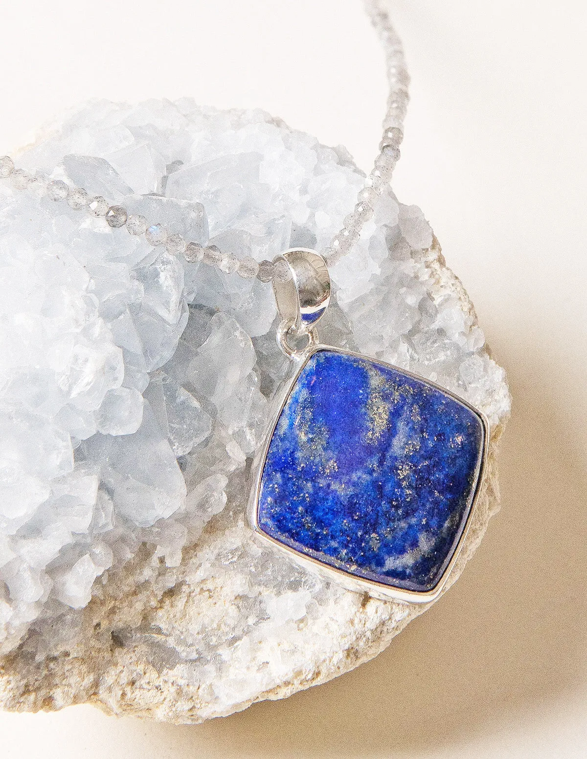 Lapis Lazuli on Beaded Labradorite Necklace