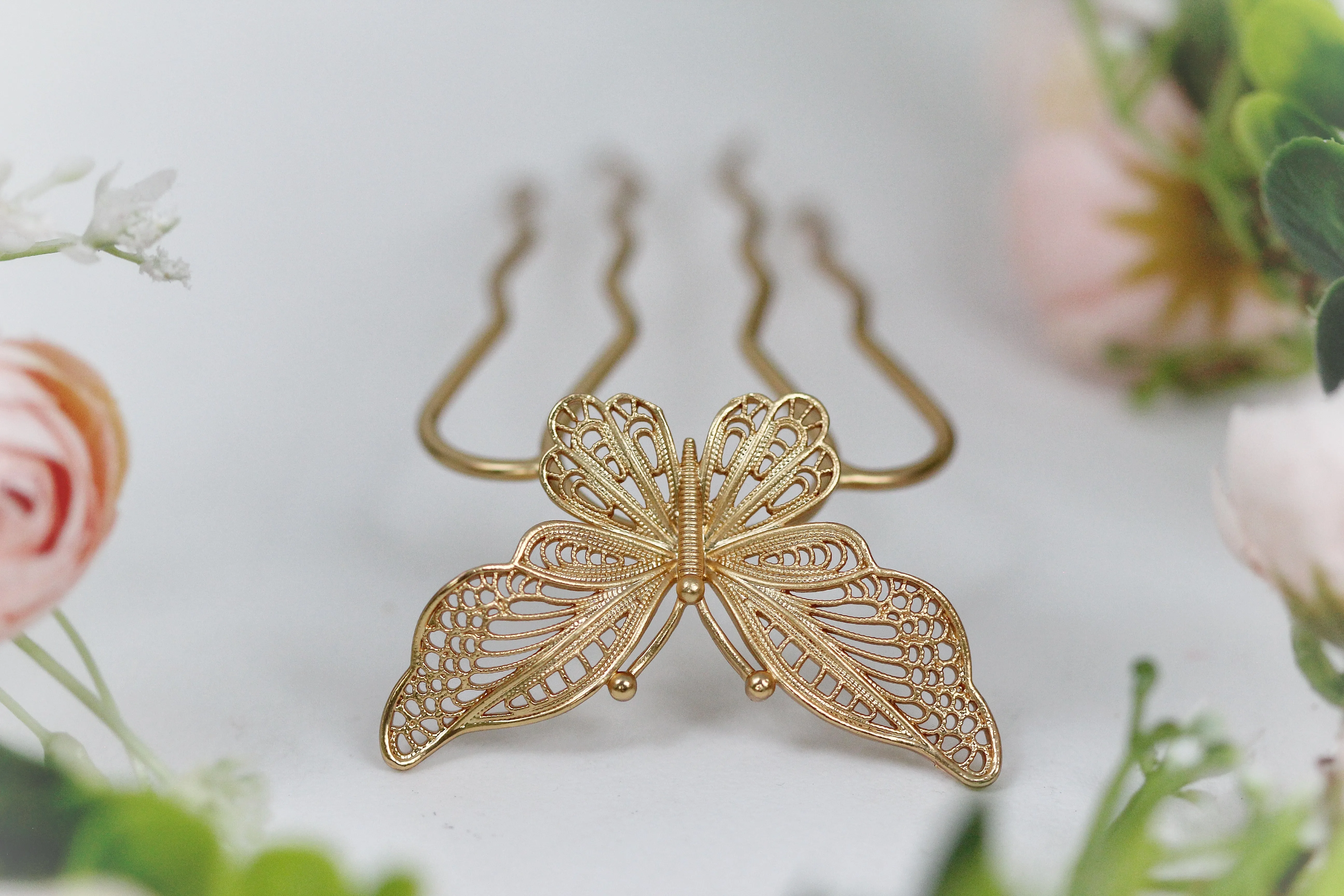 Large Filigree Butterfly Hair Prong