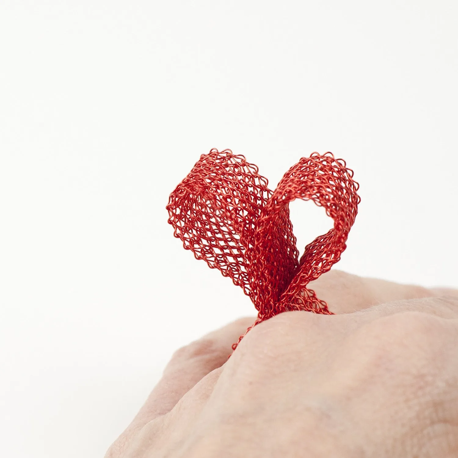 large RED HERAT ring - Statement ring Wire crochet art jewelry