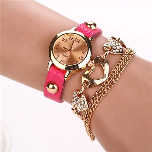 Leather Heart Luxury Wrist Watch Gold Women Dress Watch Designer Belts High Quality Relogio Feminino Marcas Famosas Chain