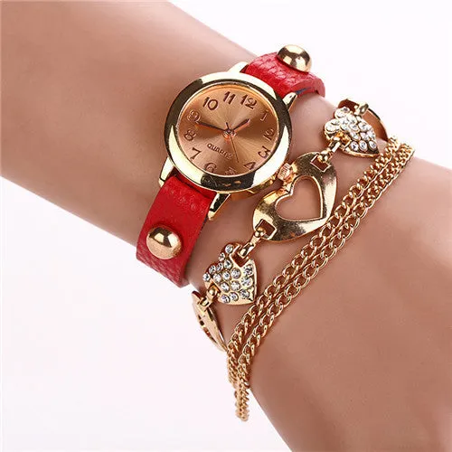 Leather Heart Luxury Wrist Watch Gold Women Dress Watch Designer Belts High Quality Relogio Feminino Marcas Famosas Chain