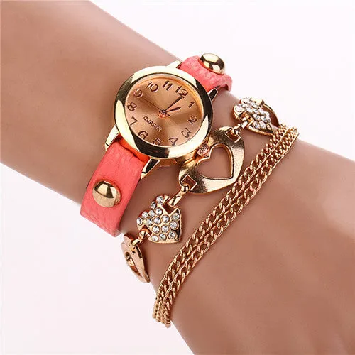 Leather Heart Luxury Wrist Watch Gold Women Dress Watch Designer Belts High Quality Relogio Feminino Marcas Famosas Chain