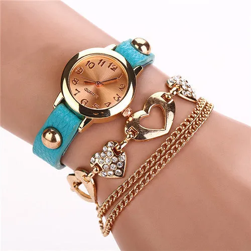 Leather Heart Luxury Wrist Watch Gold Women Dress Watch Designer Belts High Quality Relogio Feminino Marcas Famosas Chain