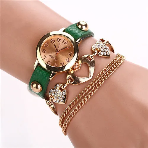 Leather Heart Luxury Wrist Watch Gold Women Dress Watch Designer Belts High Quality Relogio Feminino Marcas Famosas Chain