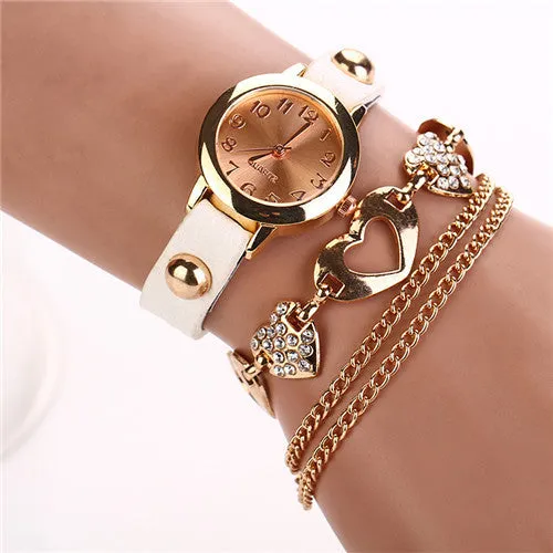 Leather Heart Luxury Wrist Watch Gold Women Dress Watch Designer Belts High Quality Relogio Feminino Marcas Famosas Chain