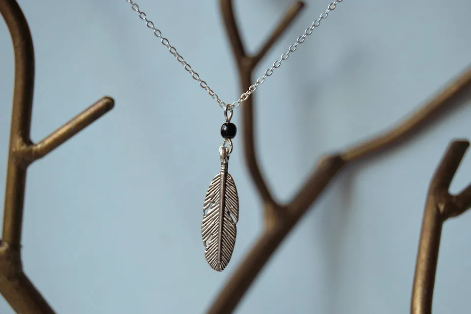 Little Silver Feather Necklace | Woodland Feather Charm Necklace | Feather Jewelry