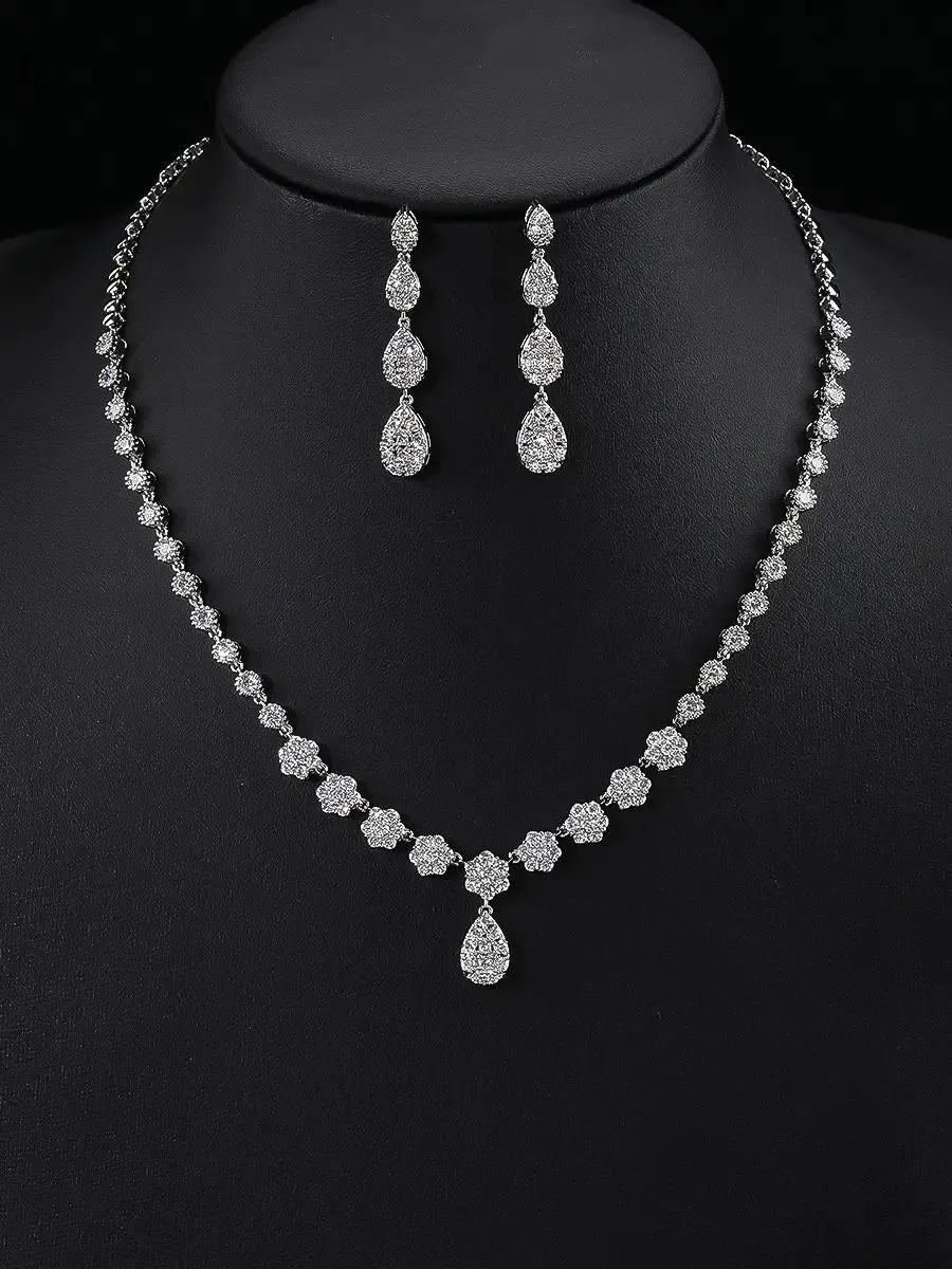 Luxury Wedding Jewelry Sets for Brides Women Jewelry Accessory Cubic Zirconia Necklace Earrings Sets  Women Prom Set CN11056