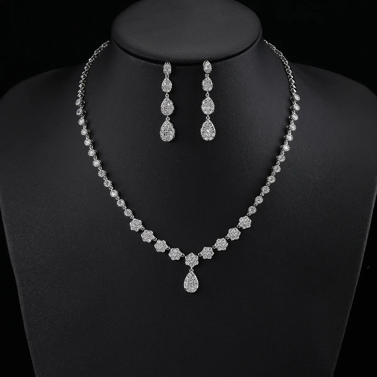 Luxury Wedding Jewelry Sets for Brides Women Jewelry Accessory Cubic Zirconia Necklace Earrings Sets  Women Prom Set CN11056