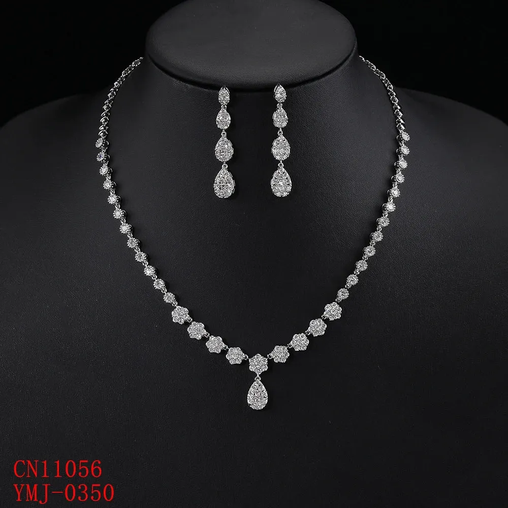 Luxury Wedding Jewelry Sets for Brides Women Jewelry Accessory Cubic Zirconia Necklace Earrings Sets  Women Prom Set CN11056