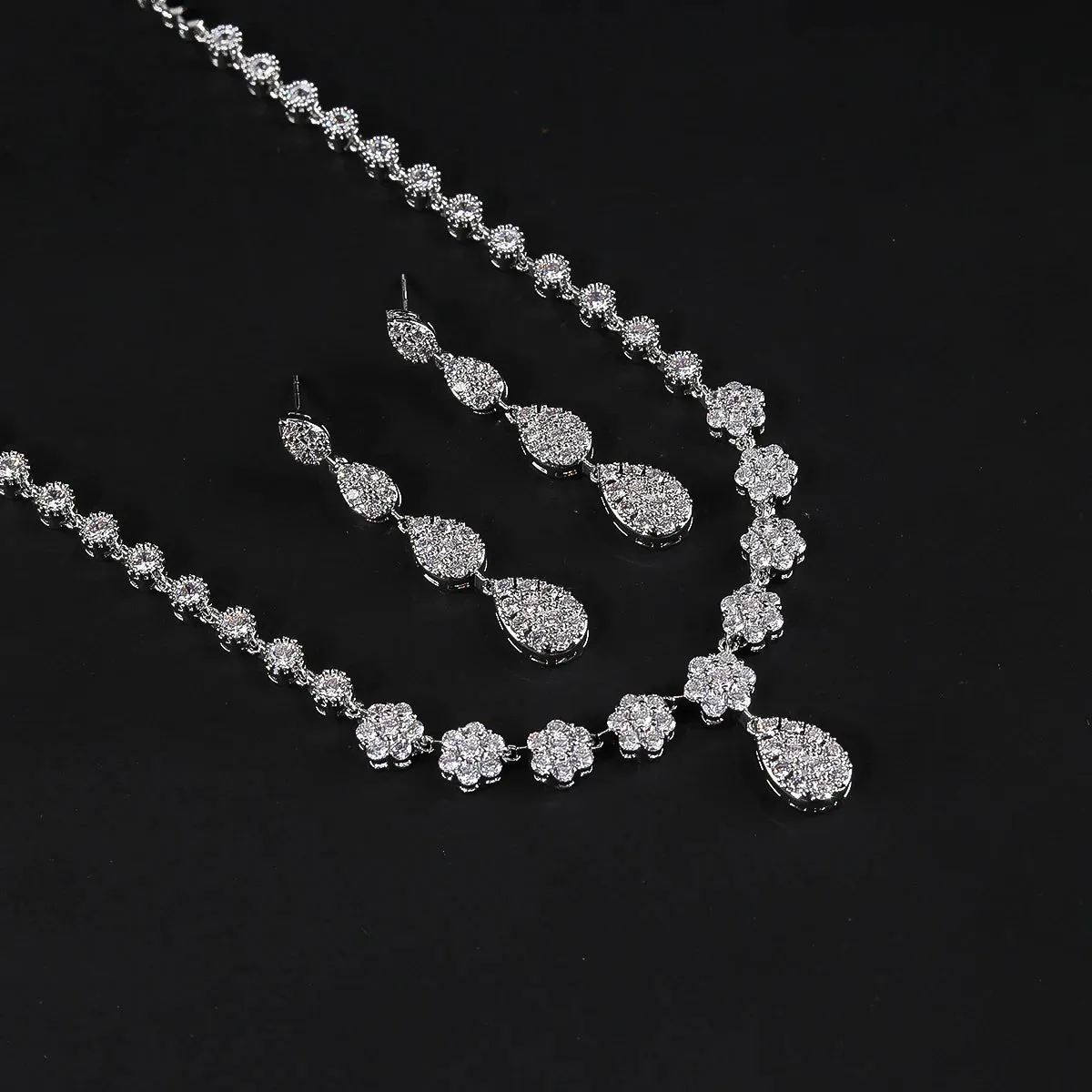 Luxury Wedding Jewelry Sets for Brides Women Jewelry Accessory Cubic Zirconia Necklace Earrings Sets  Women Prom Set CN11056