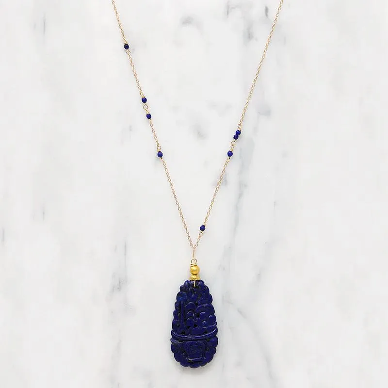 Magnificent Carved Lapis & Gold Necklace by brunet